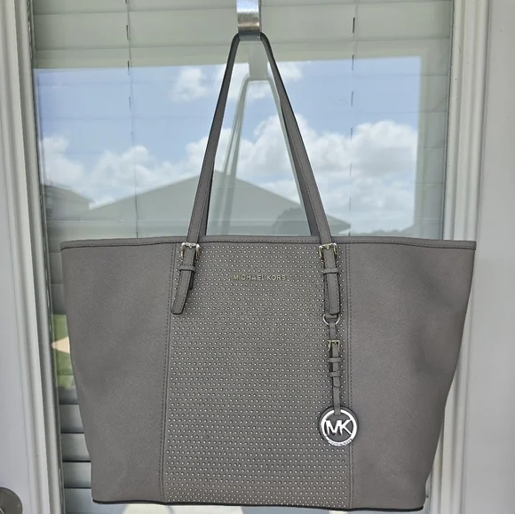 $298 Michael Kors Signature Jetset Center Tote HandBag Women Leather Gray Rare - Picture 5 of 16